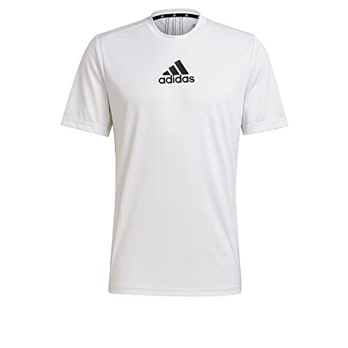 adidas Men's Primeblue Designed 2 Move 3-Stripes Tee, White/Black, XX-Large