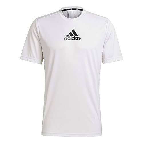 adidas Men's Primeblue Designed 2 Move 3-Stripes Tee, White/Black, XX-Large