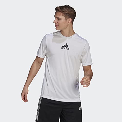 adidas Men's Primeblue Designed 2 Move 3-Stripes Tee, White/Black, XX-Large