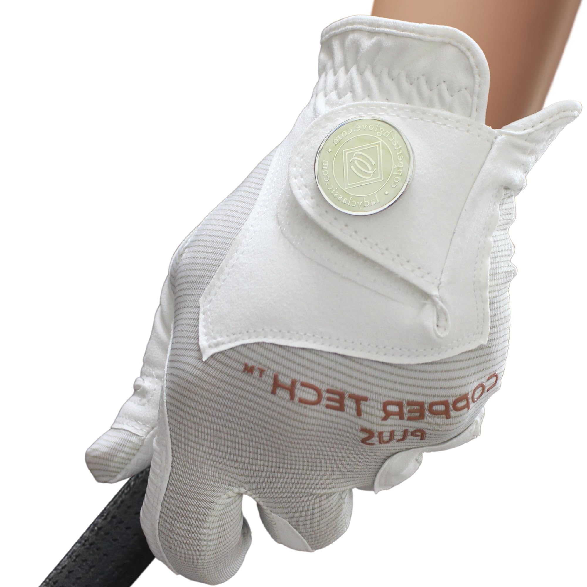 Copper Tech Plus Women's Golf Gloves with Ball Marker - Ladies Golf Gloves with 100% AAA Synthetic Leather - Wrist Support & Breathability - Golf Gloves Right Handed Golfer (Hand Orientation: Left)