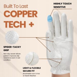 Copper Tech Plus Women's Golf Gloves with Ball Marker - Ladies Golf Gloves with 100% AAA Synthetic Leather - Wrist Support & Breathability - Golf Gloves Right Handed Golfer (Hand Orientation: Left)