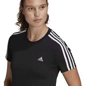 adidas womens Essentials Slim 3-stripes Tee Shirt, Black/White, Large US