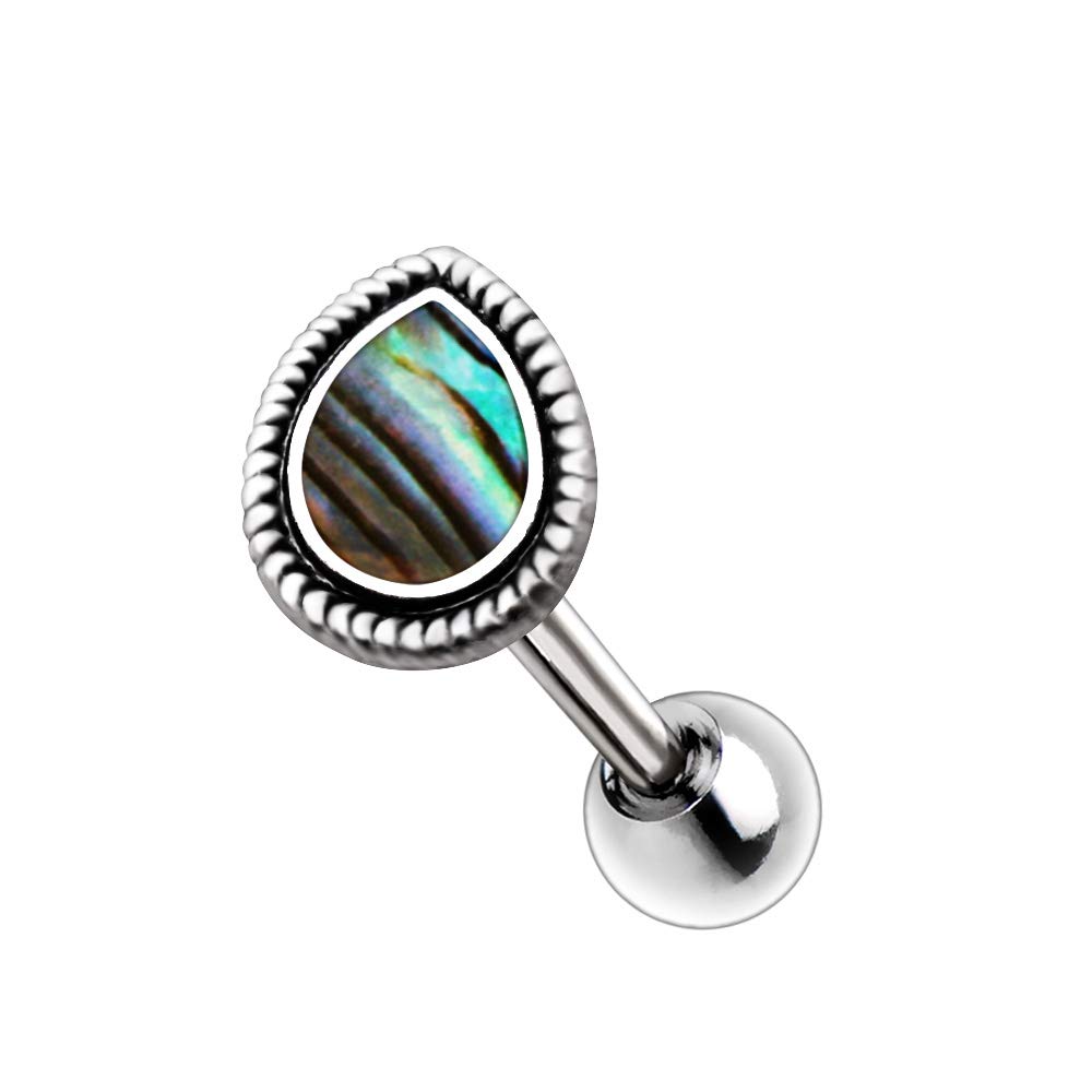 Pierced Owl 16G Stainless Steel Abalone Shell Teardrop Cartilage Helix Tragus Stud Earring