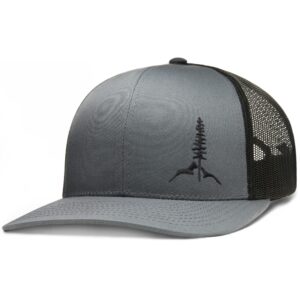 LARIX Trucker Hat Tamarack Mountain, Gray/Black, NoSweat Liner, Hats for Men