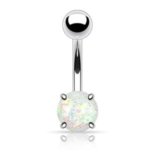 FIFTH CUE 14G Opal Glitter Prong Set 316L Surgical Steel Belly Button Rings (Whitish)