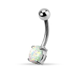 FIFTH CUE 14G Opal Glitter Prong Set 316L Surgical Steel Belly Button Rings (Whitish)