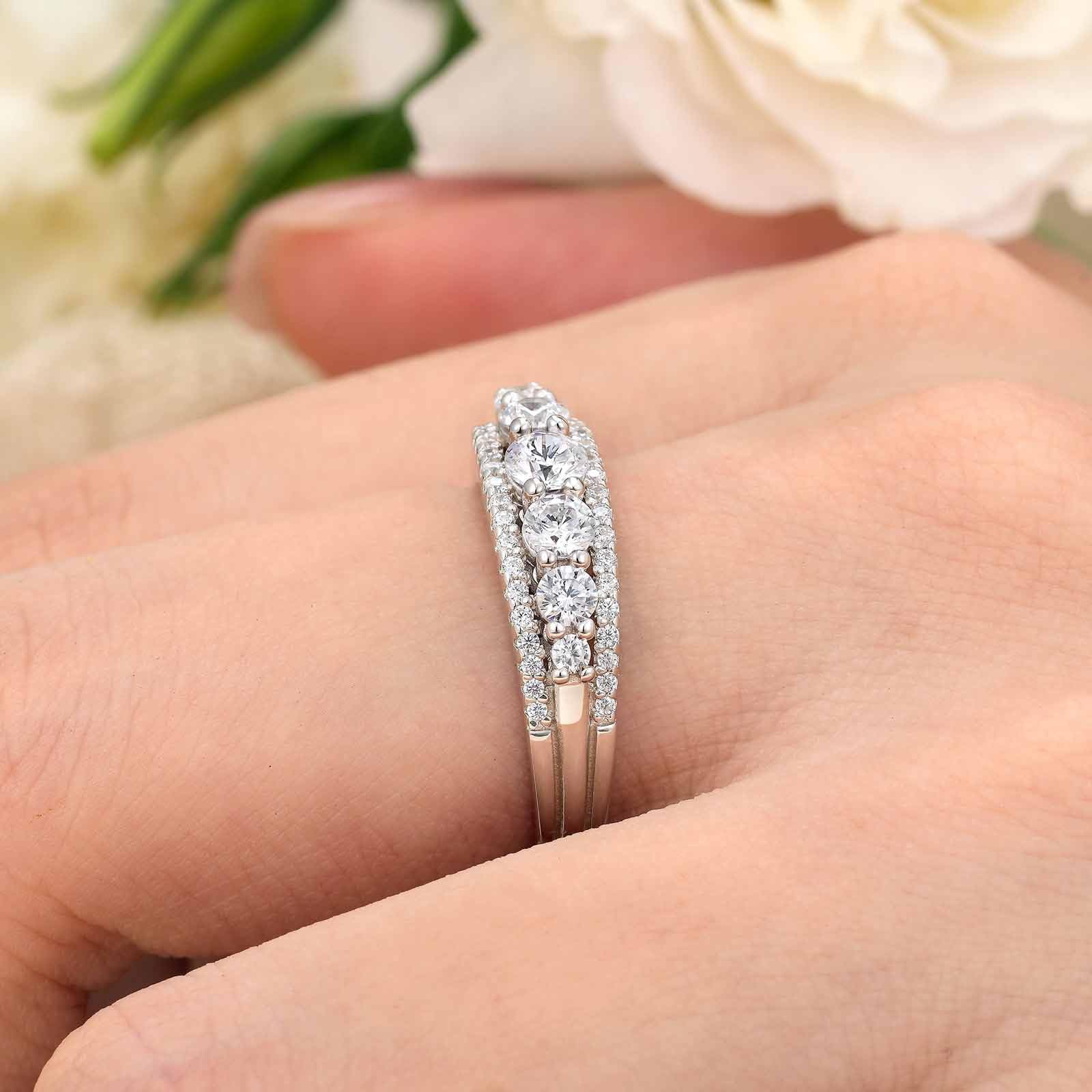 SHELOVES Sterling Silver Eternity Bands for Women Simulated Diamond Cubic Zirconia Wedding Rings Sz 7.5