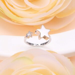 S925 Sterling Silver Always In My Heart Cremation Urn Ring Star Memorial Ashes Keepsakes Open Finger Ring Jewelry for Women,Size 8