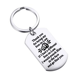 bekech son-in-law gifts bonus son-in-law keychain thank you for being my son-in-law keychain funny wedding gift jewelry from mother-in-law,father-in-law(silver)