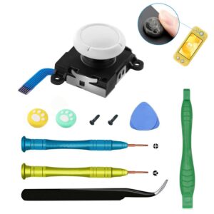 3d replacement joystick analog thumb stick for switch lite - include tri-wing, cross screwdriver, pry tools + 4 thumbstick caps, switch lite drift repair tool kit