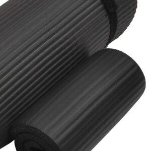 Signature Fitness 1/2-Inch Extra Thick High Density Anti-Tear Exercise Yoga Mat with Knee Pad and Carrying Strap, Black