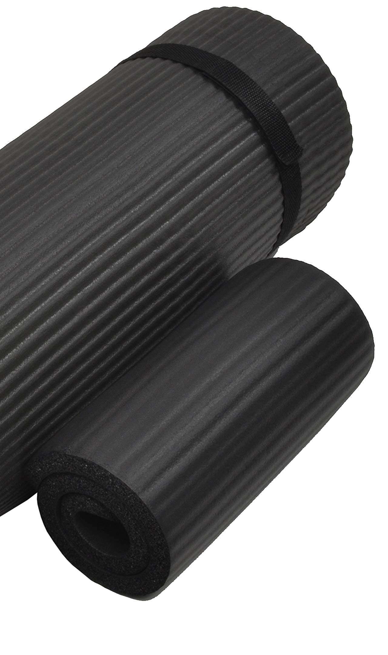 Signature Fitness 1/2-Inch Extra Thick High Density Anti-Tear Exercise Yoga Mat with Knee Pad and Carrying Strap, Black