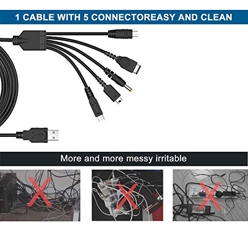 Xahpower 5 in 1 USB Charger Cable for Nintendo DS Lite/Wii U/New 3DS XL,3DS XL,2DS,Dsi XL,NDS/GBA SP(gameboy advance sp),PSP 1000 2000 3000