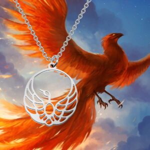 BEKECH Rising Phoenix Pendant Necklace Phoenix Charm Jewelry Inspirational Fire Bird for New Beginnings Phoenix Charm Necklace Gift for Her Women Friend Graduates (silver)