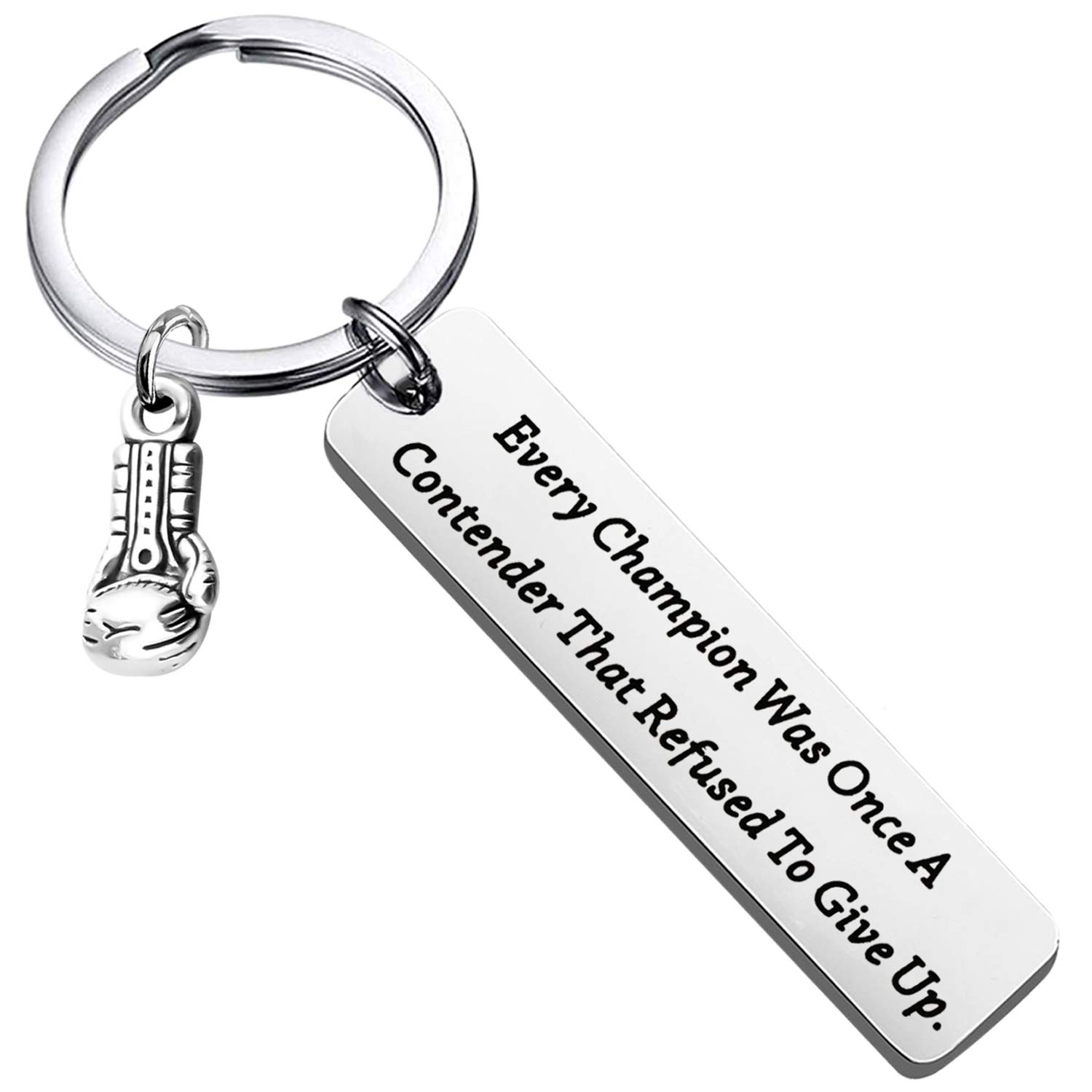 BEKECH Boxing Keychain Every Champion was Once A Contender That Refused to Give Up Boxing Gloves Keychain Fitness Jewelry Gift for Boxing Lovers Althetes(silver)