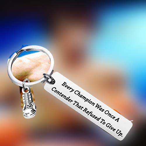 BEKECH Boxing Keychain Every Champion was Once A Contender That Refused to Give Up Boxing Gloves Keychain Fitness Jewelry Gift for Boxing Lovers Althetes(silver)