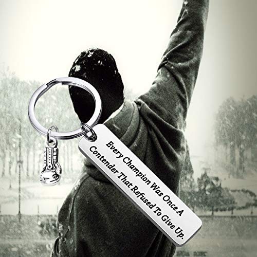 BEKECH Boxing Keychain Every Champion was Once A Contender That Refused to Give Up Boxing Gloves Keychain Fitness Jewelry Gift for Boxing Lovers Althetes(silver)