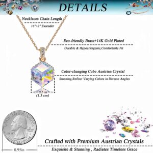 EVEVIC Color Changing Cubic Austrian Crystal Pendant Necklaces for Women 14K Gold Plated Hypoallergenic Jewelry (Aurora Borealis)