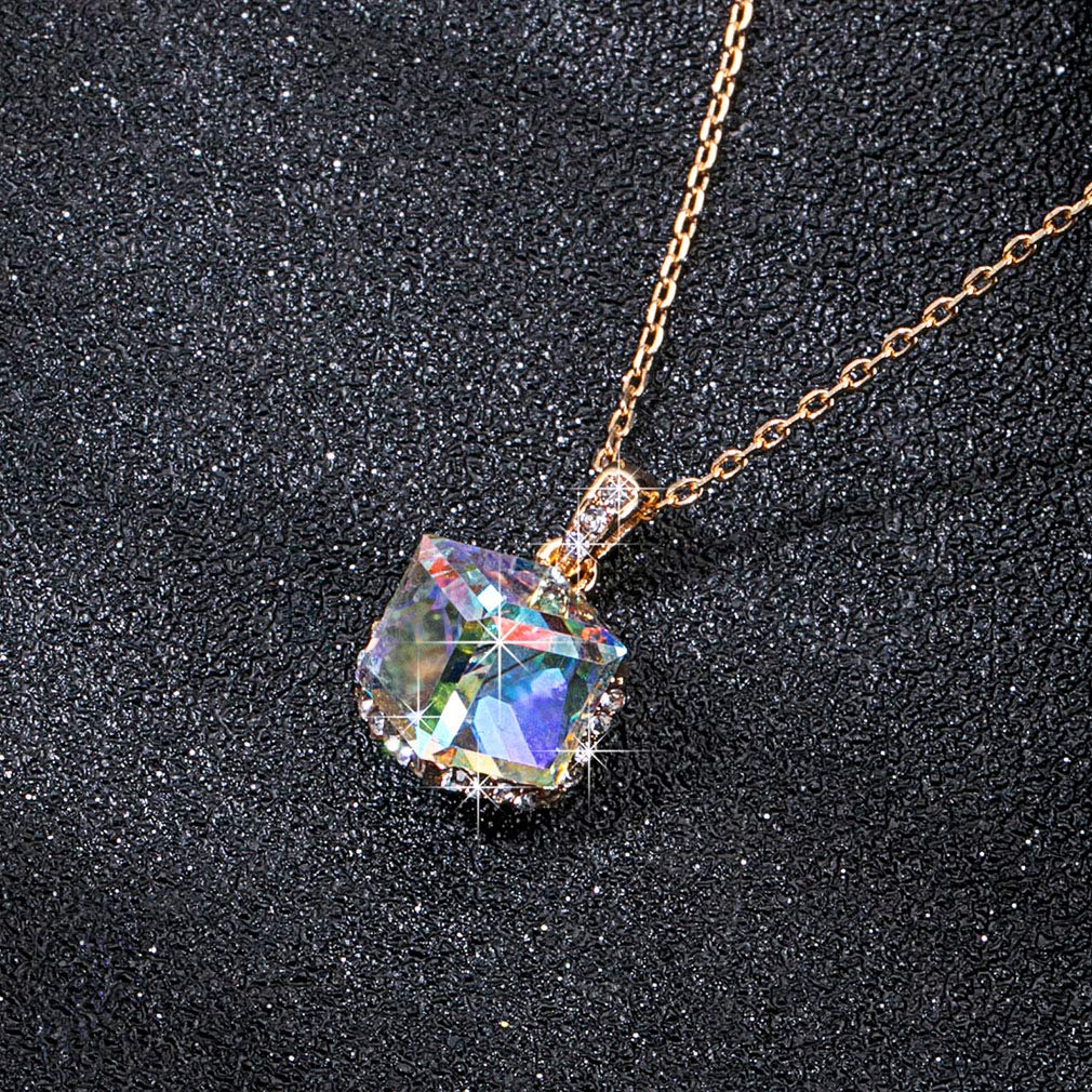 EVEVIC Color Changing Cubic Austrian Crystal Pendant Necklaces for Women 14K Gold Plated Hypoallergenic Jewelry (Aurora Borealis)