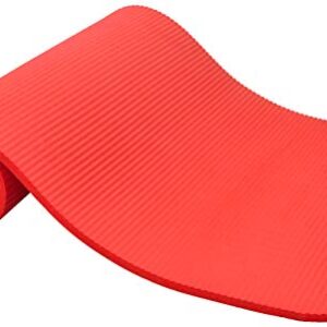 Signature Fitness 1/2-Inch Extra Thick High Density Anti-Tear Exercise Yoga Mat with Knee Pad and Carrying Strap, Red