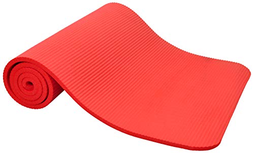 Signature Fitness 1/2-Inch Extra Thick High Density Anti-Tear Exercise Yoga Mat with Knee Pad and Carrying Strap, Red