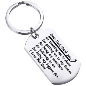 bekech hockey dad gifts ice hockey keychain sport dad thank you gift dear dad thank you for teaching me to skate father's day hockey gifts for dad from daughter son(silver)