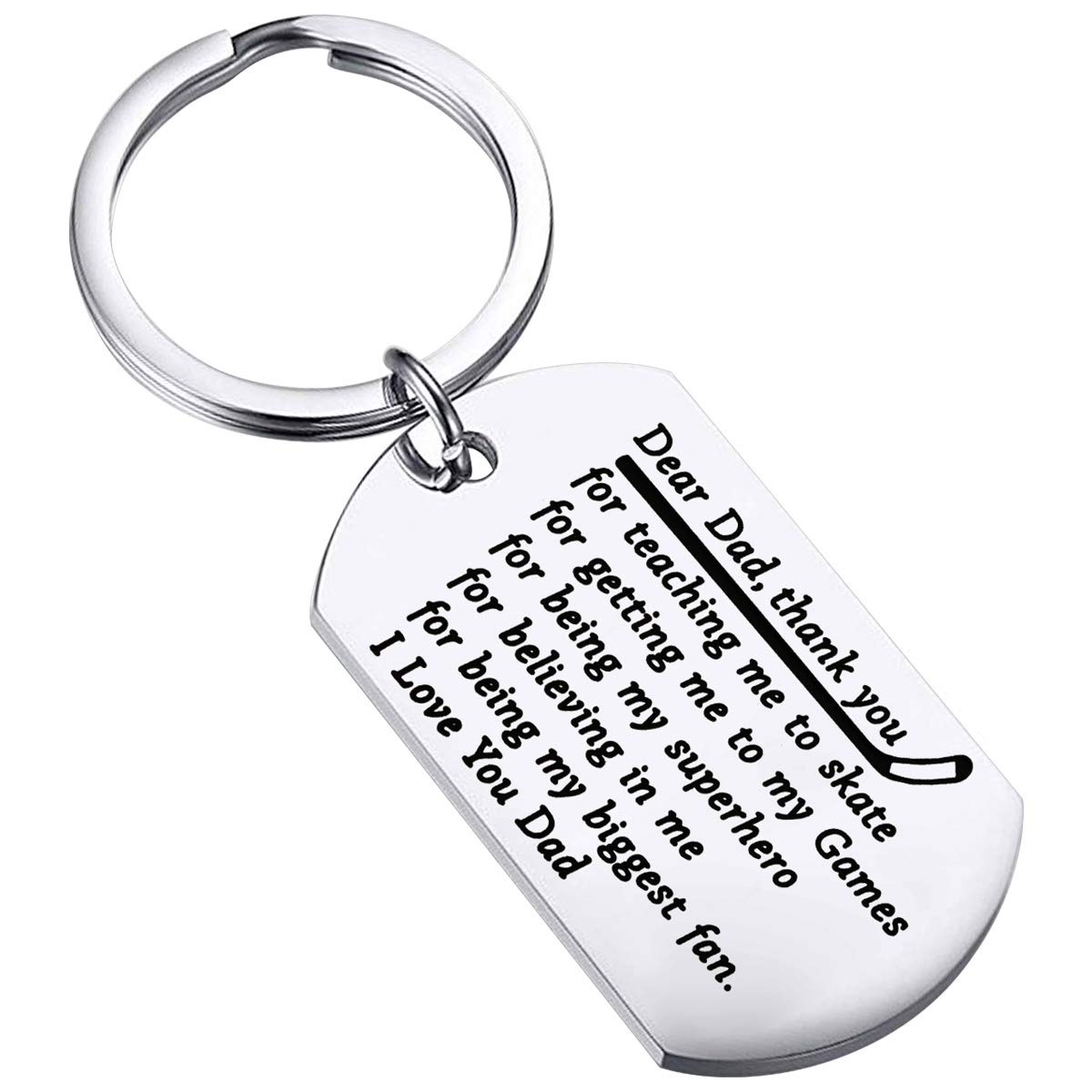 BEKECH Hockey Dad Gifts Ice Hockey Keychain Sport Dad Thank You Gift Dear Dad Thank You for Teaching Me to Skate Father's Day Hockey Gifts for Dad from Daughter Son(silver)