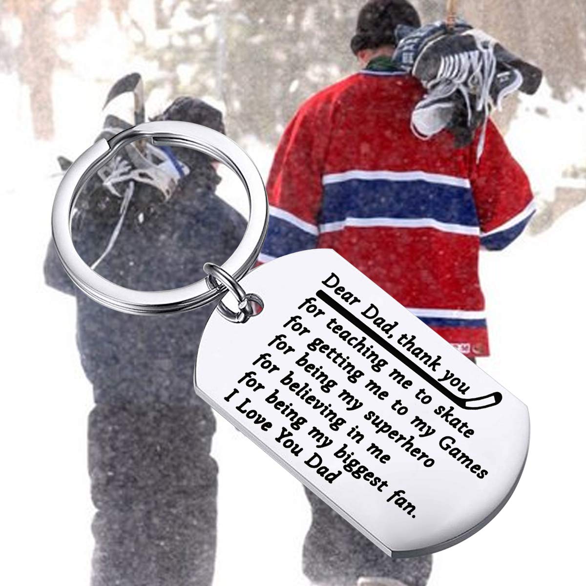 BEKECH Hockey Dad Gifts Ice Hockey Keychain Sport Dad Thank You Gift Dear Dad Thank You for Teaching Me to Skate Father's Day Hockey Gifts for Dad from Daughter Son(silver)