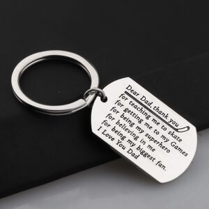 BEKECH Hockey Dad Gifts Ice Hockey Keychain Sport Dad Thank You Gift Dear Dad Thank You for Teaching Me to Skate Father's Day Hockey Gifts for Dad from Daughter Son(silver)