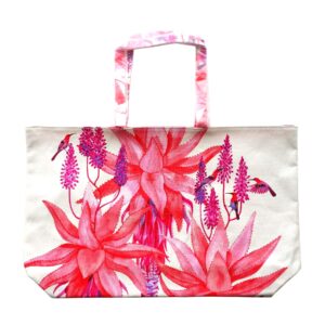 estee lauder large cosmetics makeup travel beach bag (pink agave & hummingbirds tote)