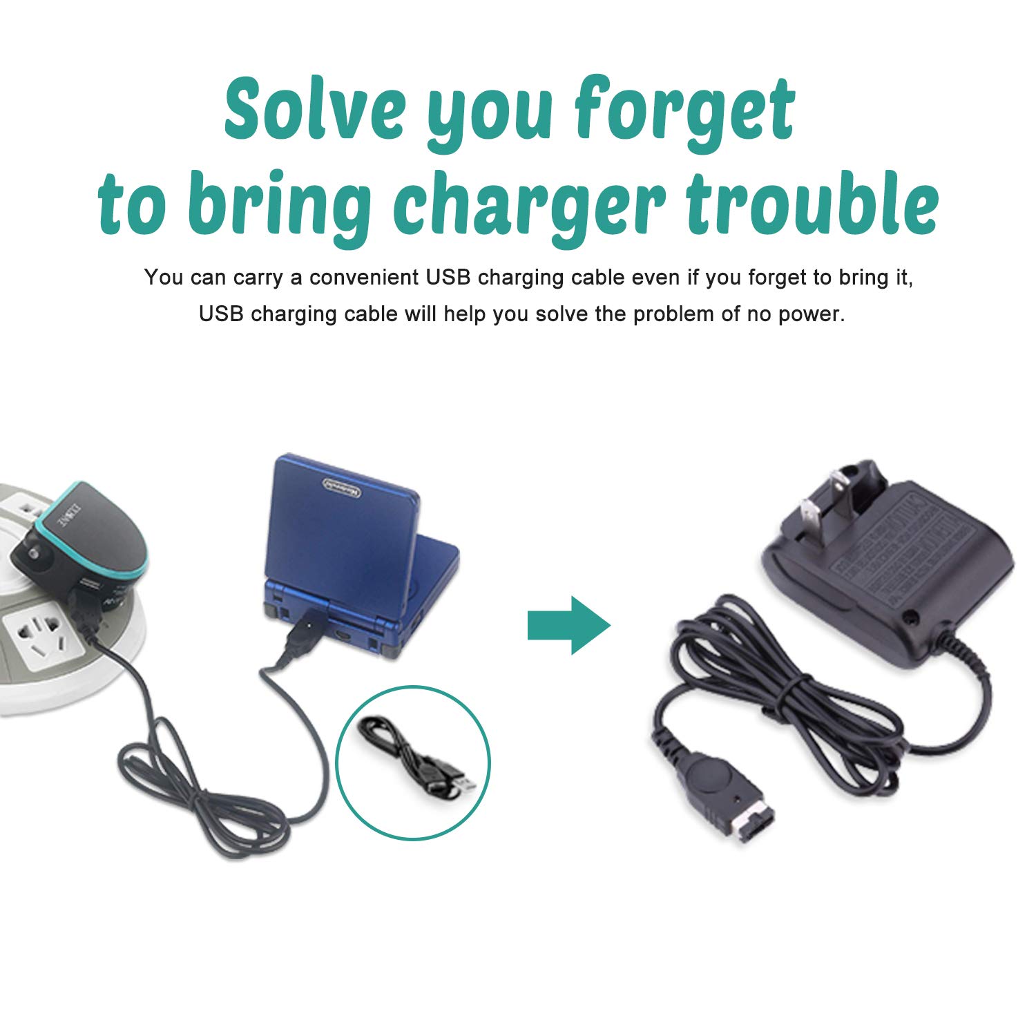 Charger Kits for Gameboy Advance SP, AC Adapter Supply Charger and USB Charging Cable for GameBoy Advance SP (GBA SP) and Nintendo DS