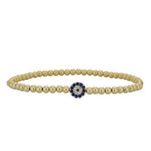 Anela 14kt Gold Filled Round Evil Eye Pendant Bracelet, Good Luck Eye, Stretch and Stackable Bracelet, Good Luck Eye, Blue Eye Bracelet, Hand Made in USA