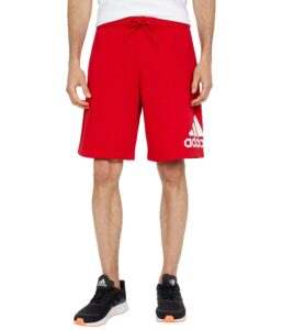 adidas men's loungewear must haves badge of sport shorts, scarlet/white, large