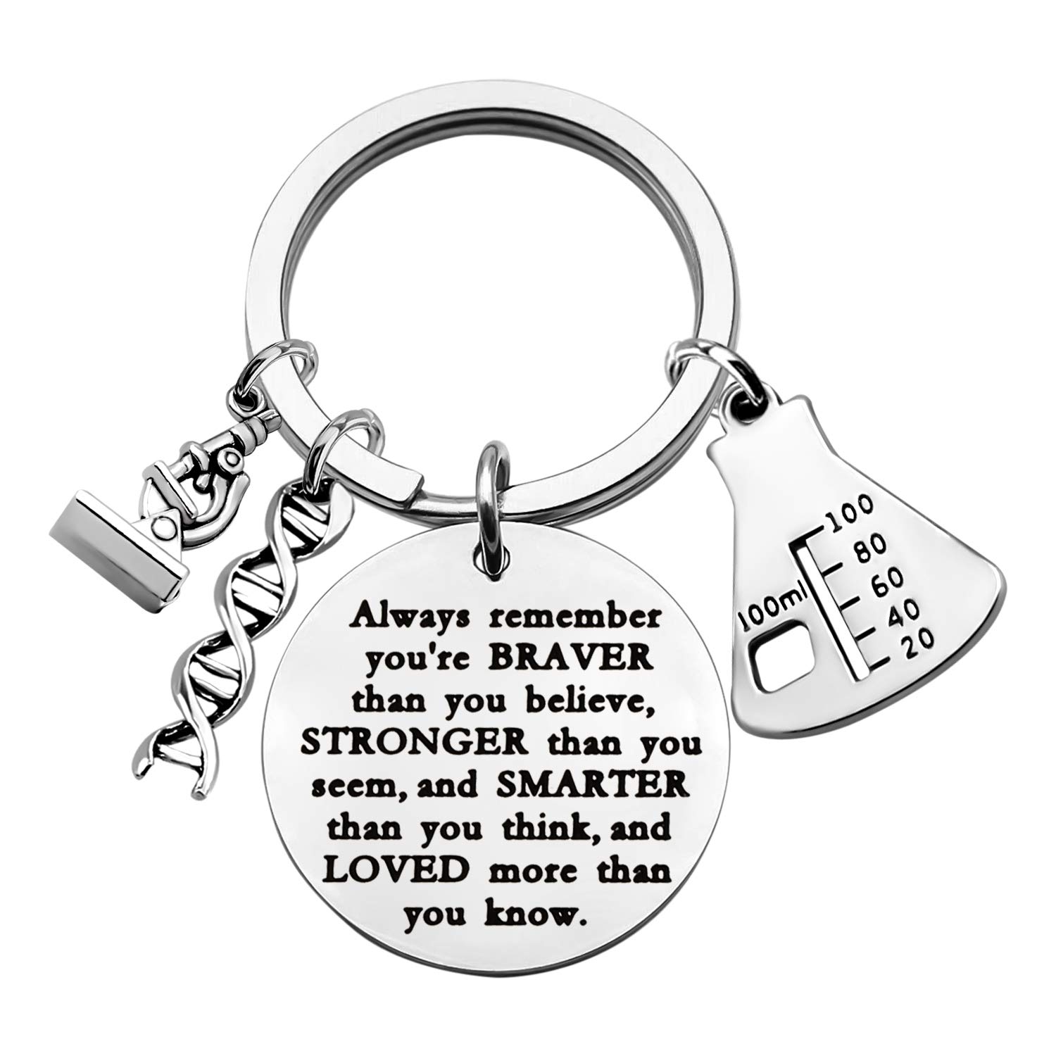 WSNANG Biology Chemistry Keychain Always Remember You Are Braver Stronger Smarter Than You Think Keychain Future Chemist Gift (Biology Chemistry Keychain)