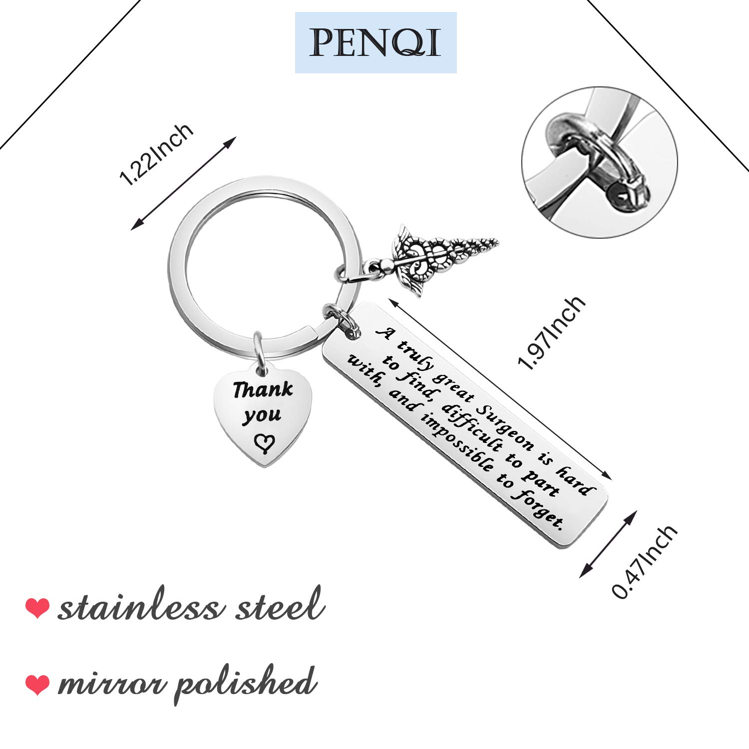 PENQI Surgical Tech Keychain Surgery Tech Jewelry A Truly Great Surgeon is Hard to Find Difficult to Part With Keychain Technologist Thank You Appreciation Gift (sliver)