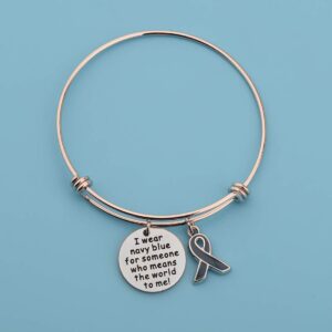 POTIY Blue Ribbon Awareness Charm Colon Cancer Fighter Bracelet Dark Blue Awareness Ribbon Gift Inspirational Bracelet for Cancer Survivor (Blue Bracelet)