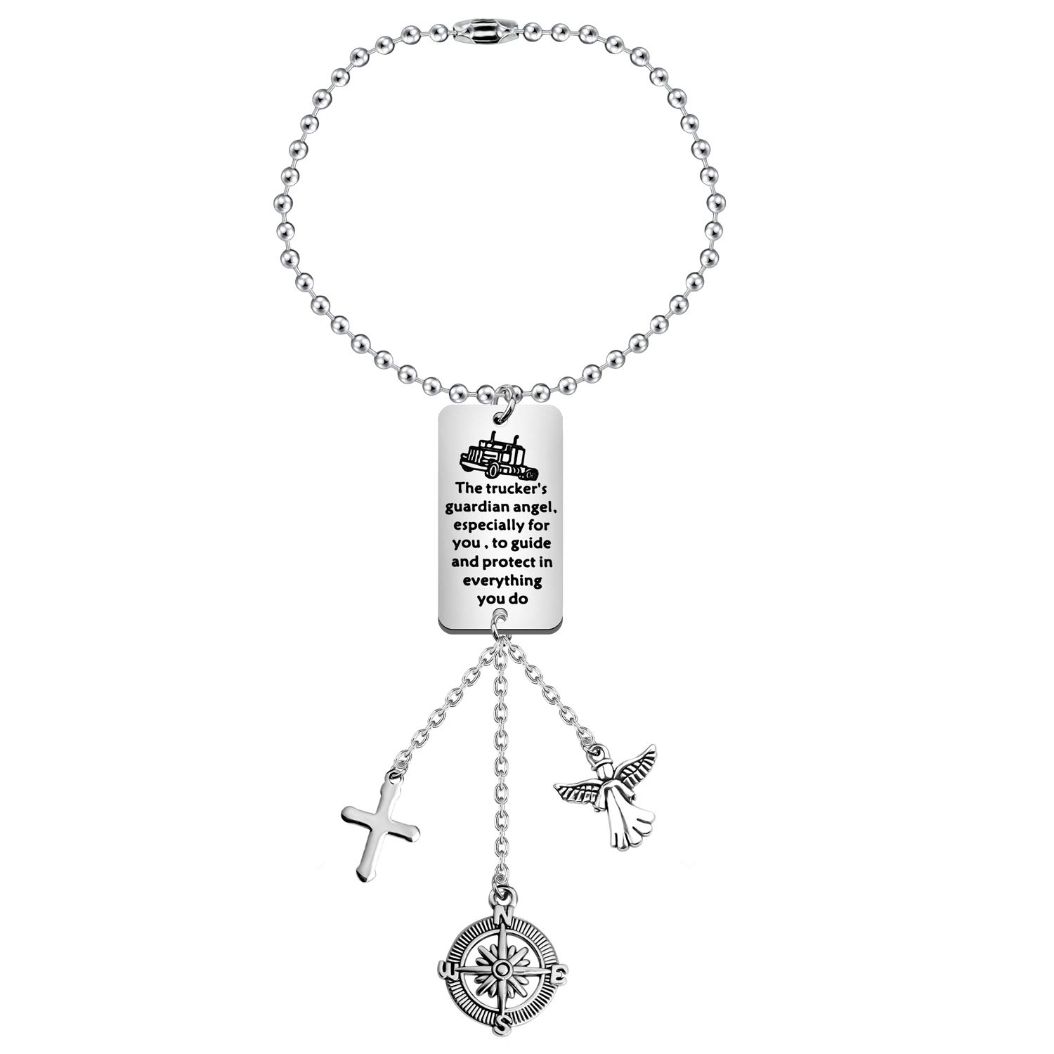 BEKECH Trucker Guardian Angel Car Charm Trucker’s Prayer Car Hanging Ornament Guardian Angel to Guide and Protect in Everything You Do Car Rear View Mirror Charm Truck Diver Gift(Silver)