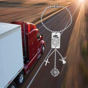 BEKECH Trucker Guardian Angel Car Charm Trucker’s Prayer Car Hanging Ornament Guardian Angel to Guide and Protect in Everything You Do Car Rear View Mirror Charm Truck Diver Gift(Silver)