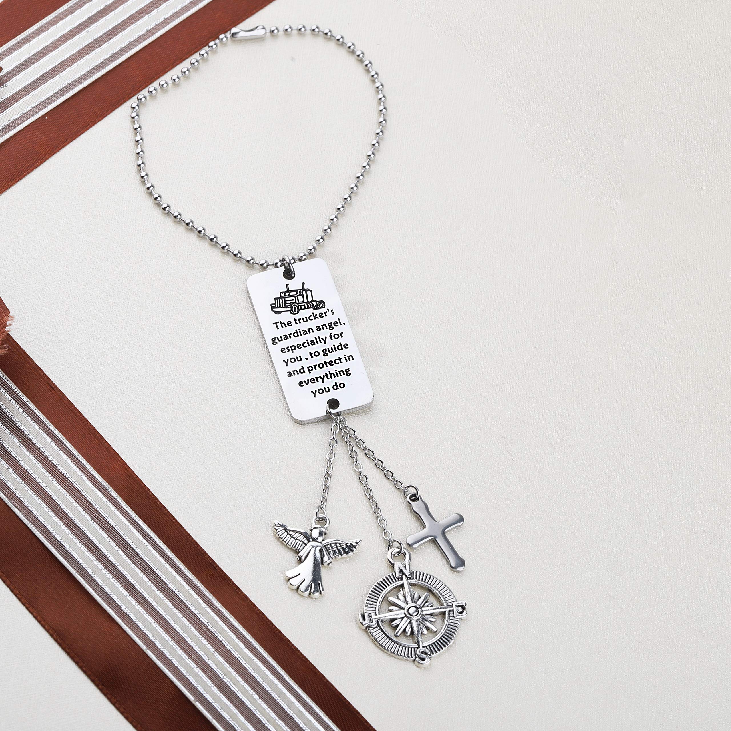 BEKECH Trucker Guardian Angel Car Charm Trucker’s Prayer Car Hanging Ornament Guardian Angel to Guide and Protect in Everything You Do Car Rear View Mirror Charm Truck Diver Gift(Silver)