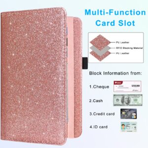 ACdream Checkbook Cover, Leather RFID Blocking Check Book Wallet, Protective Premium Business and Personal Duplicate Checks Holder, with Credit Card Slot for Women Men, Glitter Rose Gold