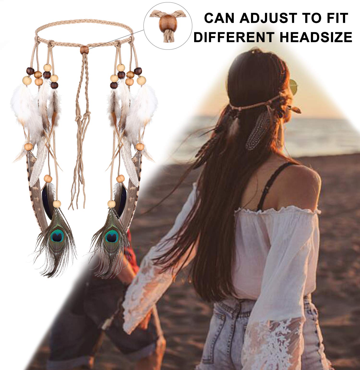 Jstyle Jewelry Set for Women, Feather Headdress Dangle Earrings Leather Suede Choker Necklace Bracelet Hippie Bohemian Retro Jewelry A