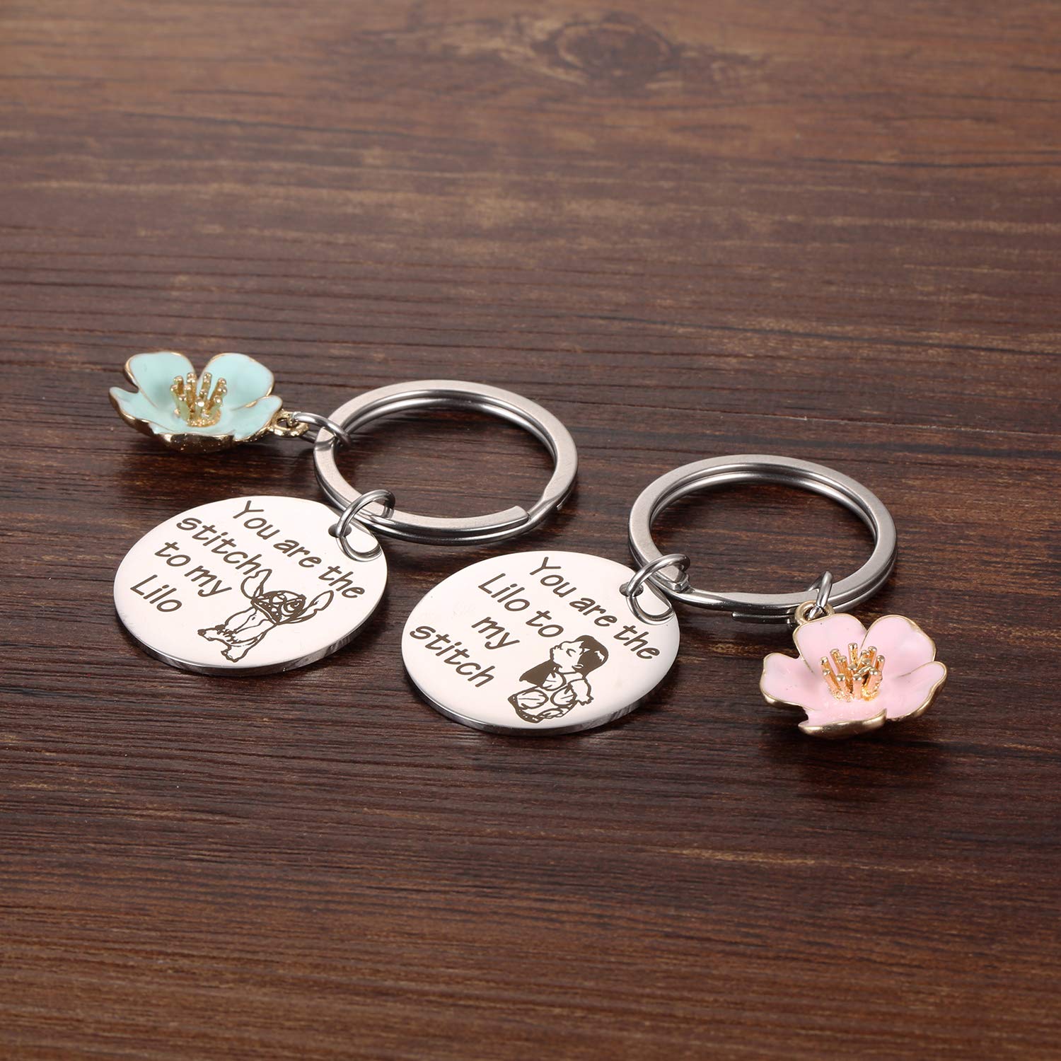 Stitch and Lilo Inspired Keychain Gift - You are The Lilo to My Stitch Keychains Cosplay Stich Jewelry Blue Pink Hibiscus Flowers Key Chains for Fans Collectors Friends Bestie BFF Keyring (2 Pack)