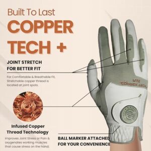 Copper Tech Plus Women's Golf Gloves with Ball Marker - Ladies Golf Gloves with 100% AAA Synthetic Leather - Wrist Support & Breathability - Golf Gloves Left Handed Golfer (Hand Orientation: Right)