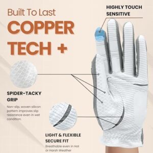 Copper Tech Plus Women's Golf Gloves with Ball Marker - Ladies Golf Gloves with 100% AAA Synthetic Leather - Wrist Support & Breathability - Golf Gloves Left Handed Golfer (Hand Orientation: Right)