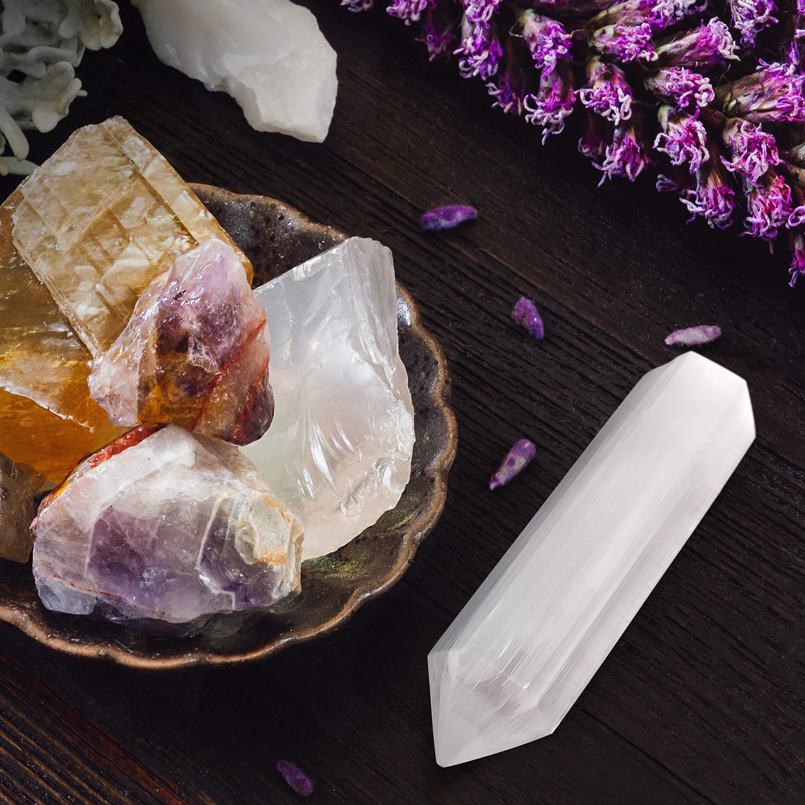 6-inch Moroccan Selenite Tower Large Crystal Point Wand Generator Obelisk for Energy Cleansing, Meditation, Reiki, Intuition, Spiritual Healing, Collection of Healing Crystals and Stones. (1)