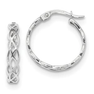 3.5mm Polished Celtic Weave Filigree Hoop Earrings in Real 14k White Gold 19 mm