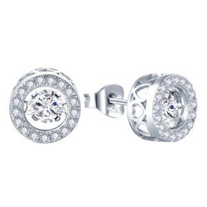 yl round halo earrings sterling silver dancing diamond solitaire stud earrings cubic zirconia jewelry for women