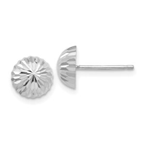 Polished Diamond-Cut Half Ball Dome Post Earrings in Real 14k White Gold 8 mm