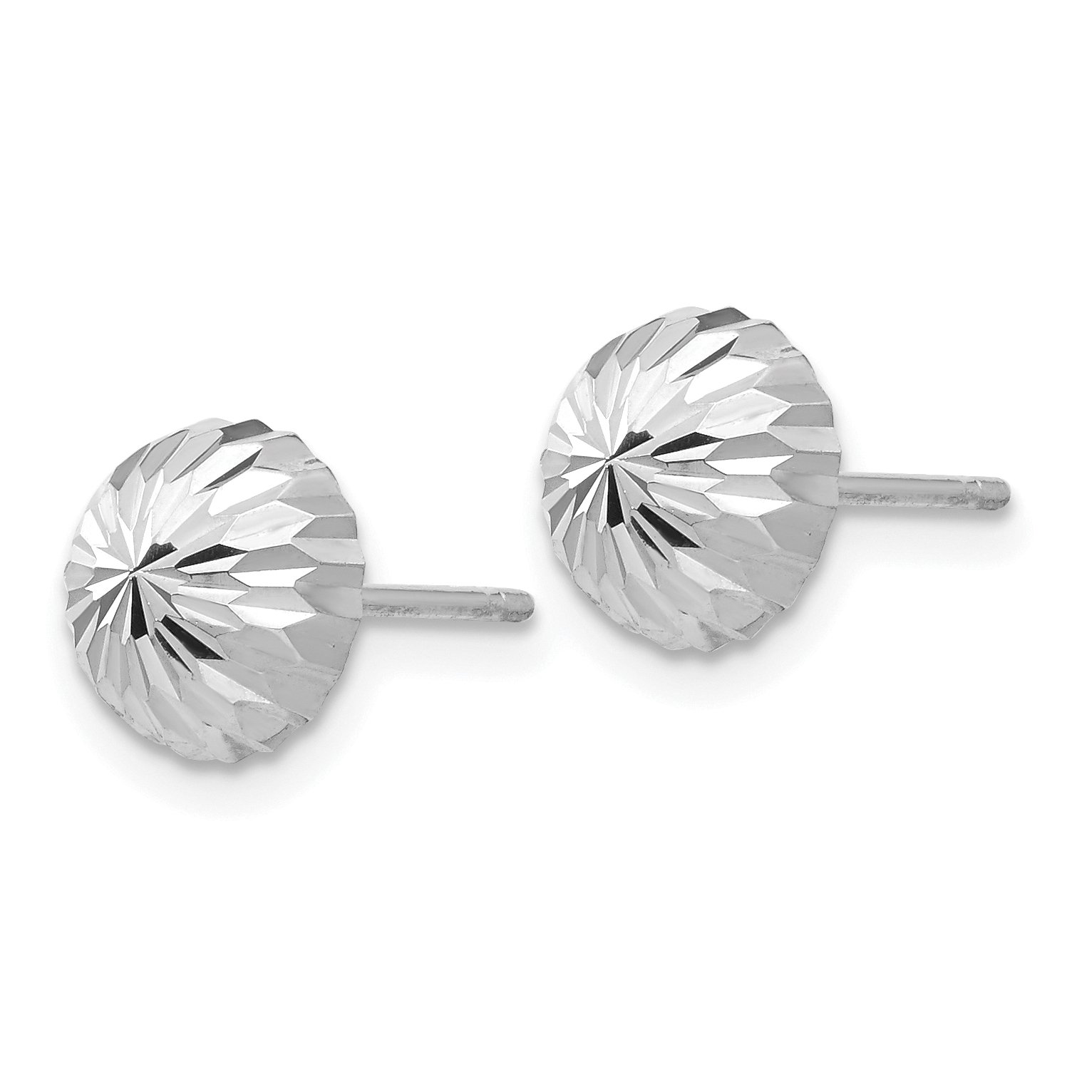 Polished Diamond-Cut Half Ball Dome Post Earrings in Real 14k White Gold 8 mm