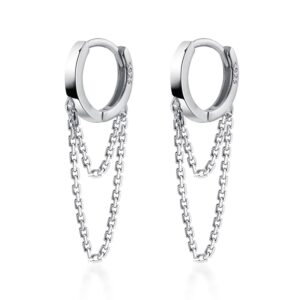 reffeer 925 sterling silver tassel chain drop dangle small hoop earrings huggie for women teen (silver)